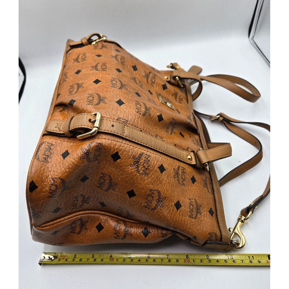 MCM Vintage Cognac Coated‎ Canvas Leather Trimmed Shoulder Bag Tote Purse - Picture 3 of 12